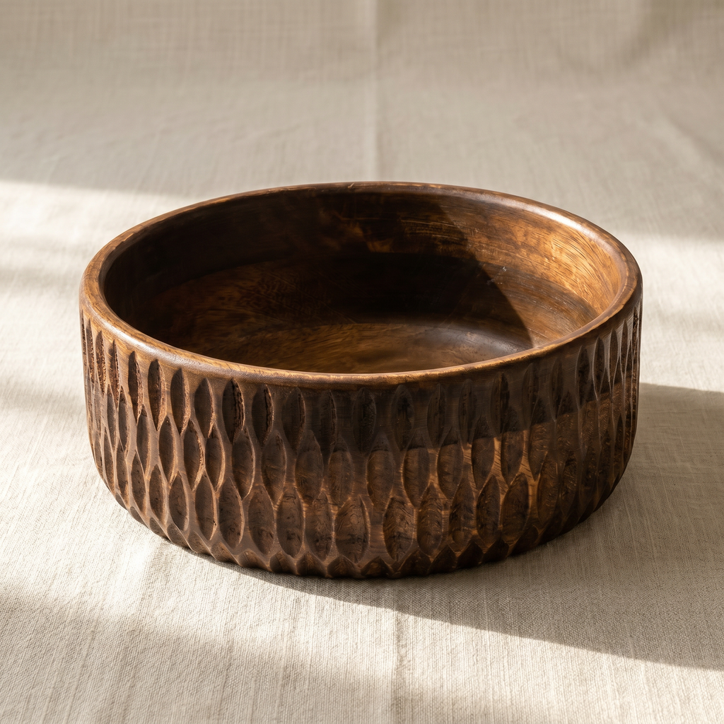 Hand-Carved Wooden Bowl | 10x10x4 inch