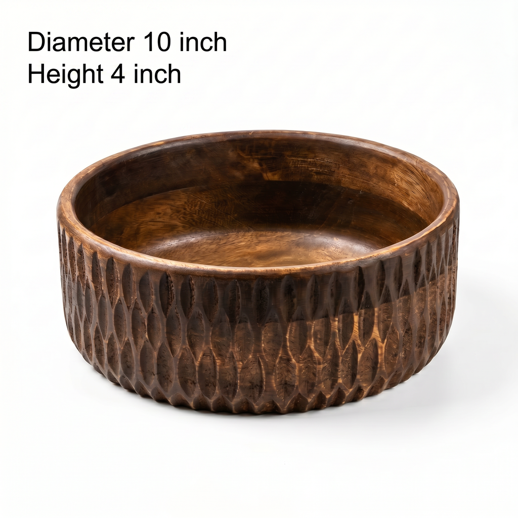 Hand-Carved Wooden Bowl | 10x10x4 inch