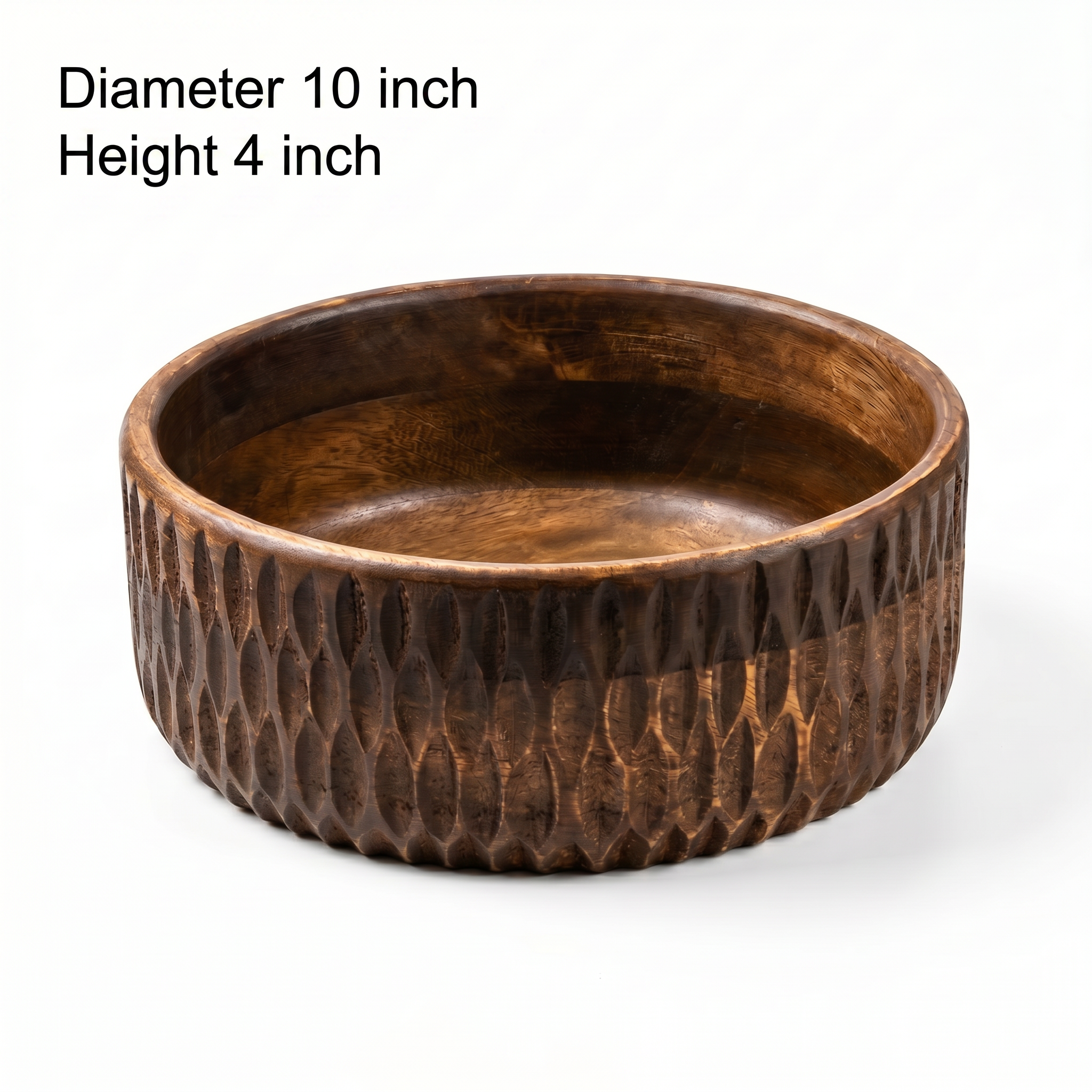 Hand-Carved Wooden Bowl | 10x10x4 inch