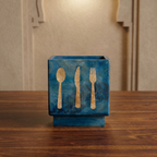 Wooden Cutlery Holder | Brushed Blue Finish | 6.5x4.5x6.25 inch