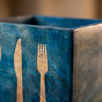 Wooden Cutlery Holder | Brushed Blue Finish | 6.5x4.5x6.25 inch