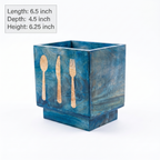 Wooden Cutlery Holder | Brushed Blue Finish | 6.5x4.5x6.25 inch