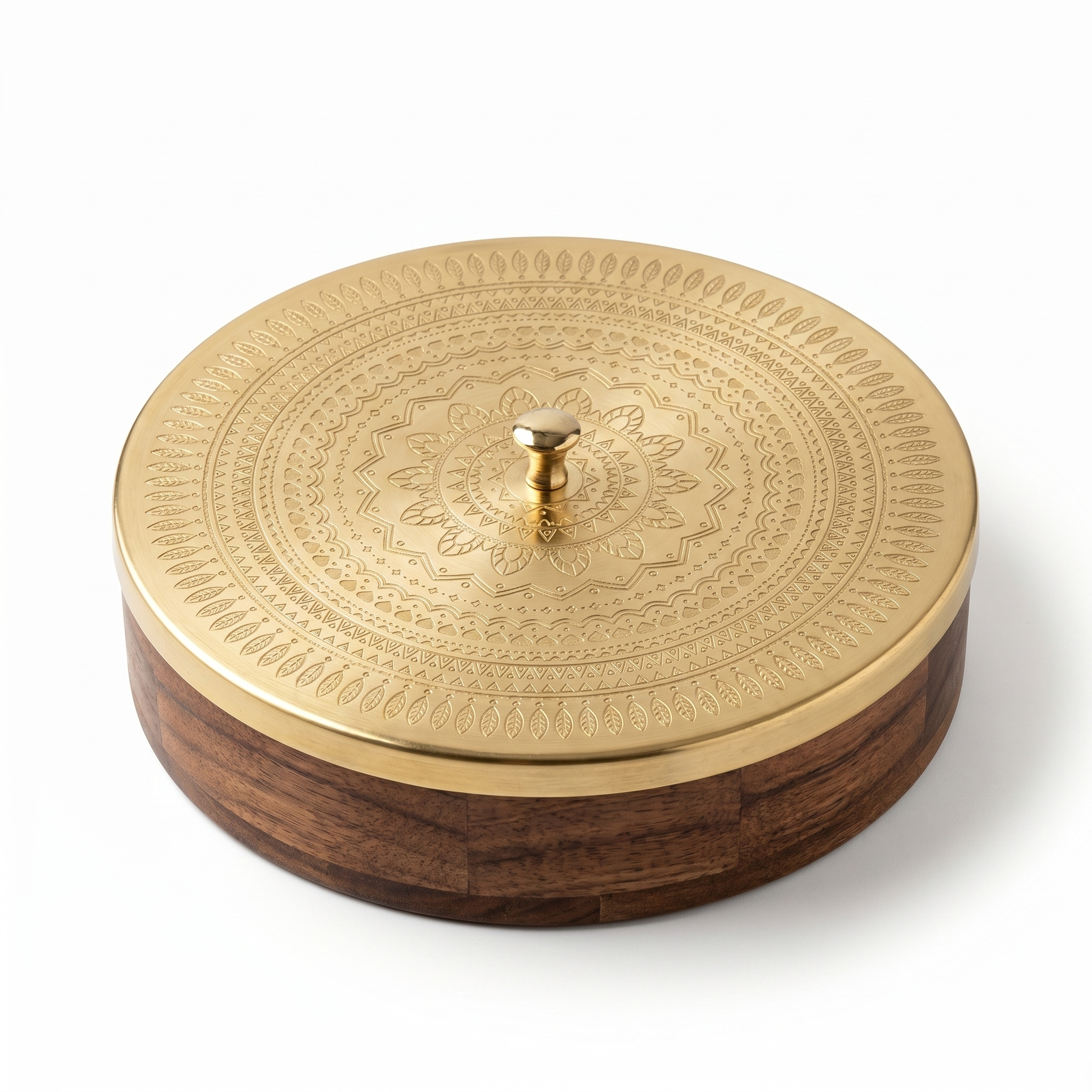 Geometric Design Premium Masala Dani | Wooden Base- Metal top | 9x9x3inch