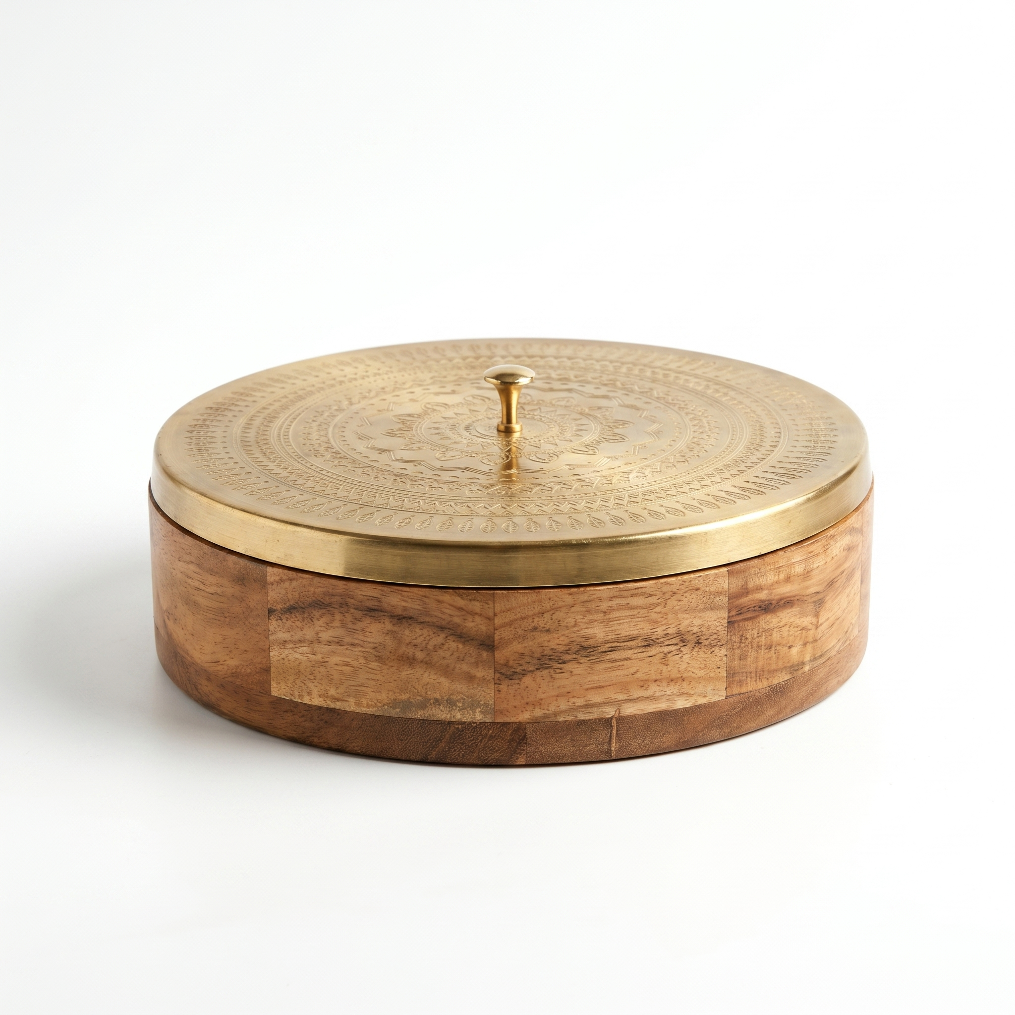 Geometric Design Premium Masala Dani | Wooden Base- Metal top | 9x9x3inch