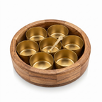 Geometric Design Premium Masala Dani | Wooden Base- Metal top | 9x9x3inch