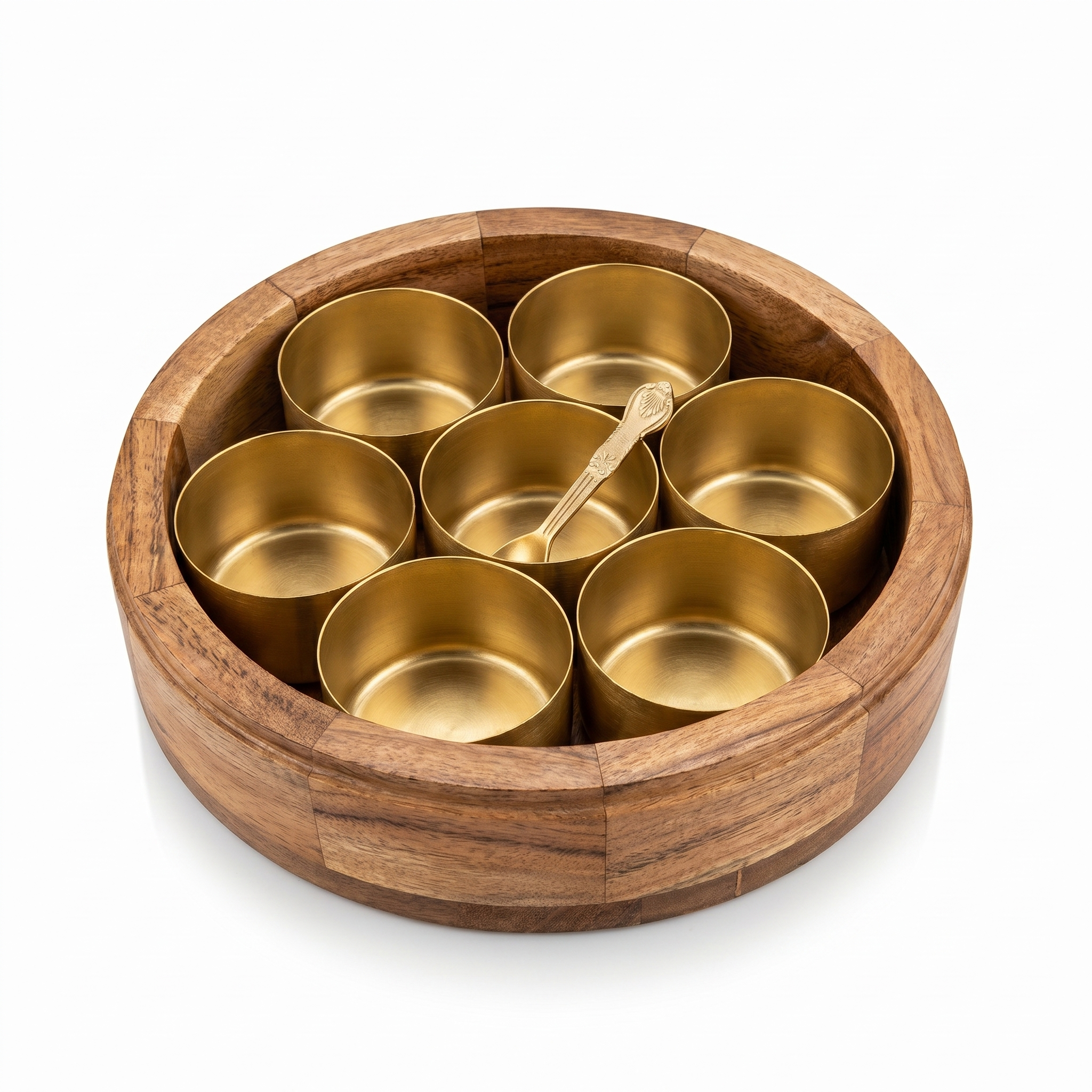 Geometric Design Premium Masala Dani | Wooden Base- Metal top | 9x9x3inch