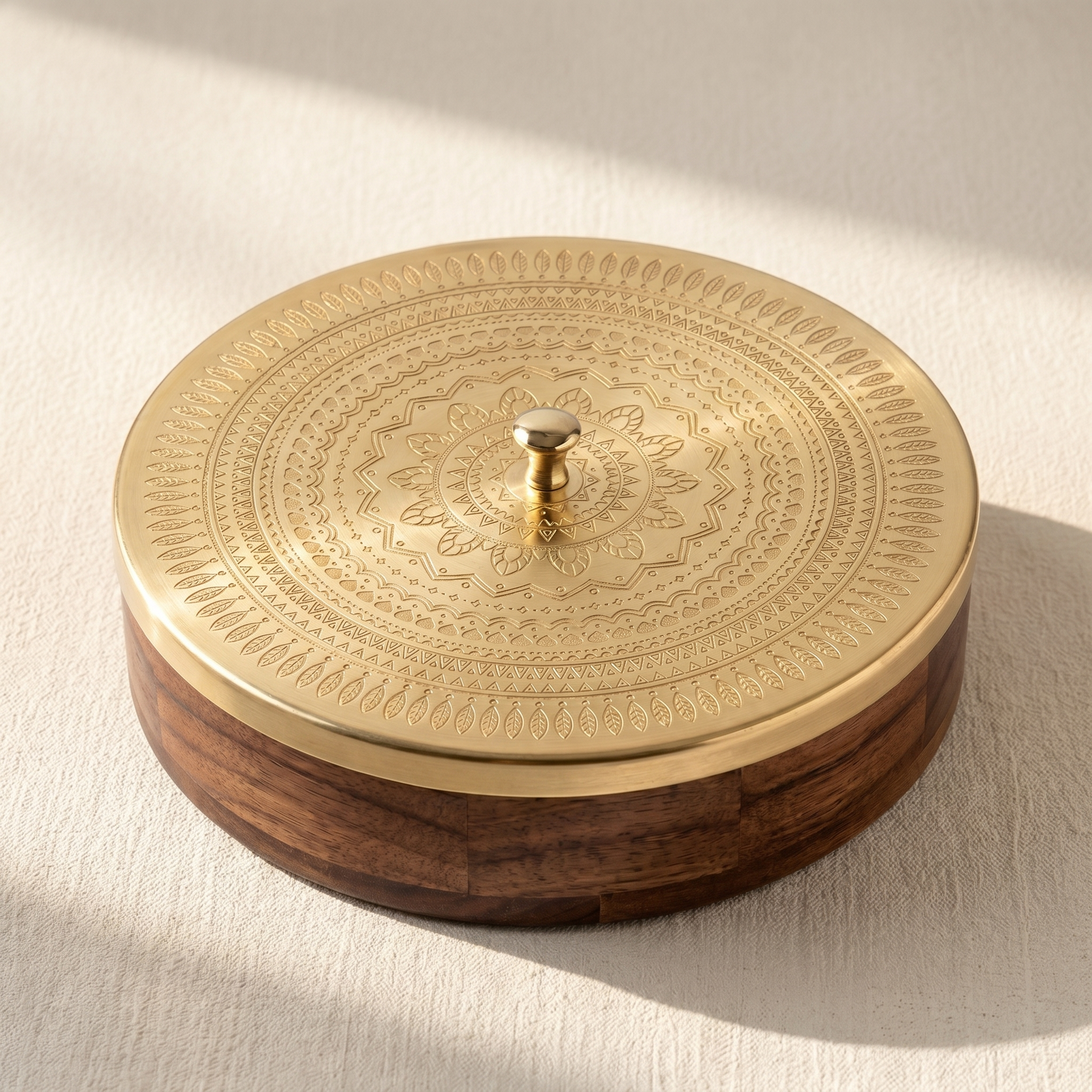 Geometric Design Premium Masala Dani | Wooden Base- Metal top | 9x9x3inch