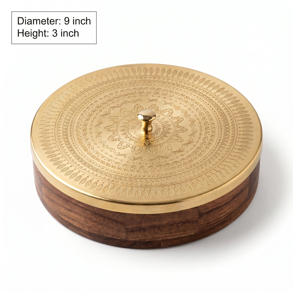 Geometric Design Premium Masala Dani | Wooden Base- Metal top | 9x9x3inch