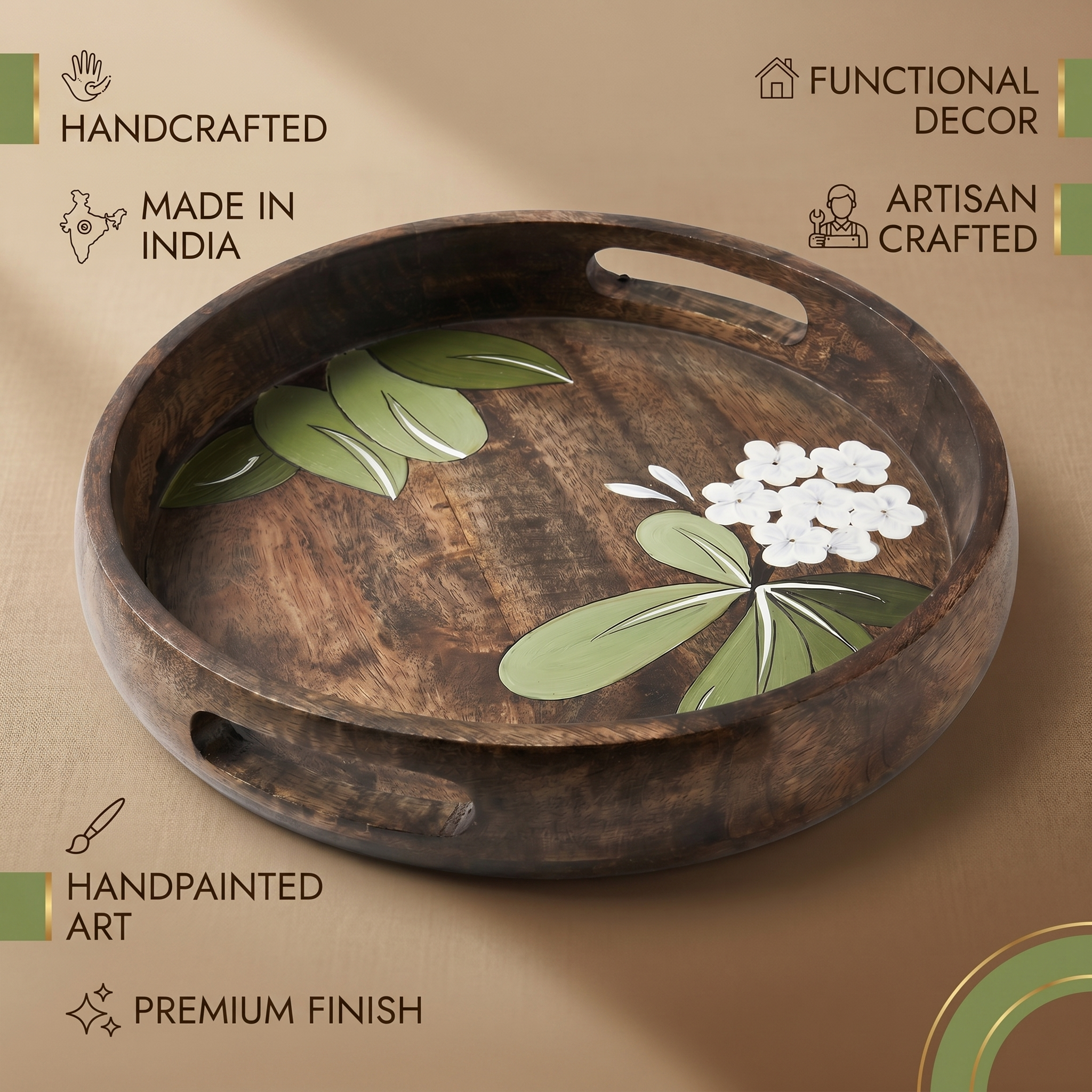 Handpainted Serving Wooden Tray | 29.5x29.5x5cm