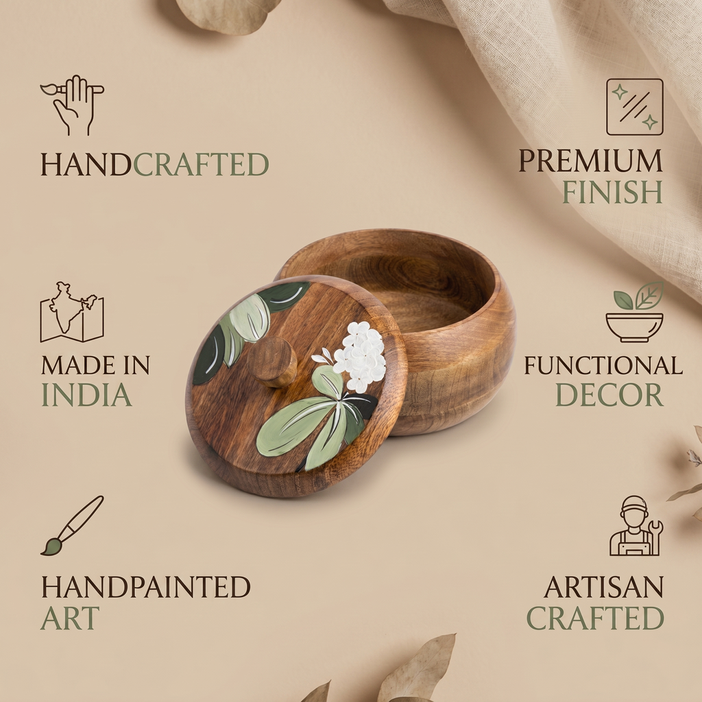 Handpainted Serving Wooden Roti Box | 21x21x12cm