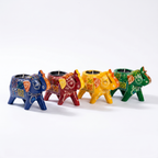 (Set of 4) Wooden Elephant Tea-Light holders | Assorted & Handpainted