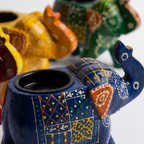 (Set of 4) Wooden Elephant Tea-Light holders | Assorted & Handpainted