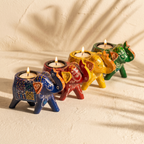(Set of 4) Wooden Elephant Tea-Light holders | Assorted & Handpainted