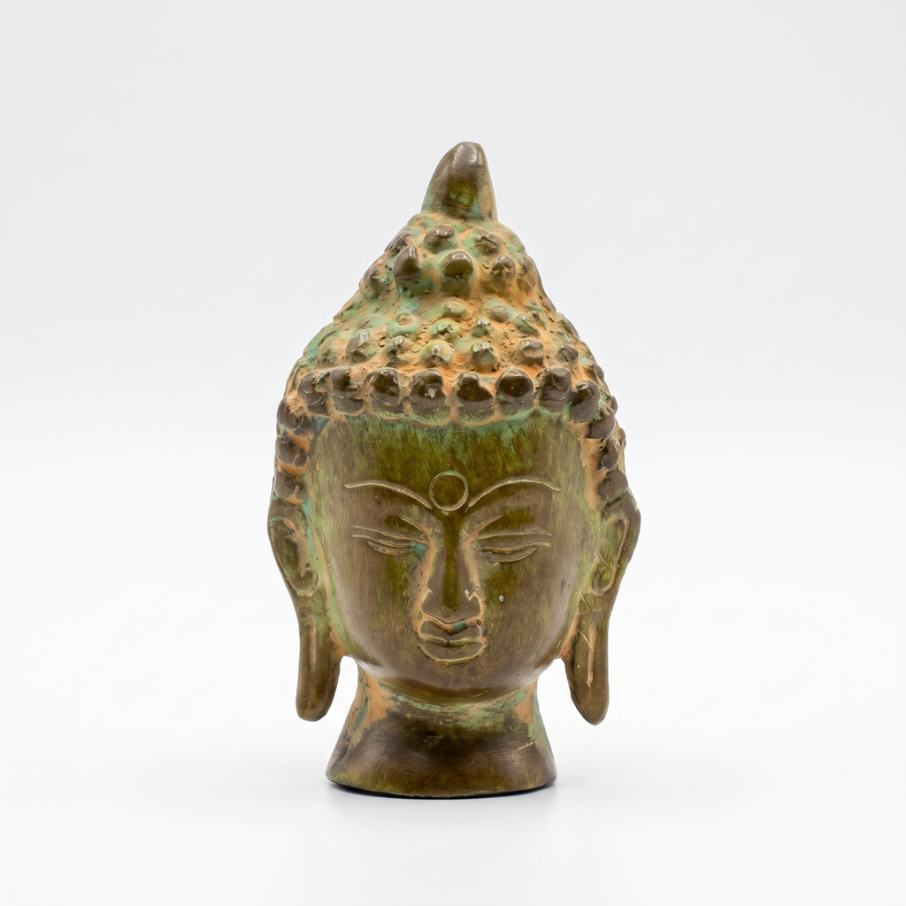 Brass Buddha Face | Distress Dark Green finish | 4 Inch