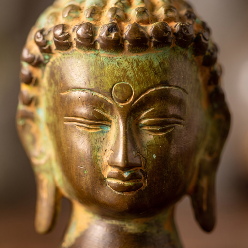 Brass Buddha Face | Distress Dark Green finish | 4 Inch