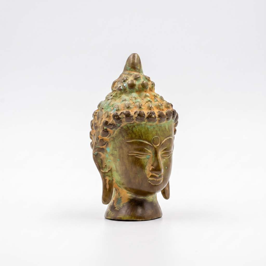 Brass Buddha Face | Distress Dark Green finish | 4 Inch