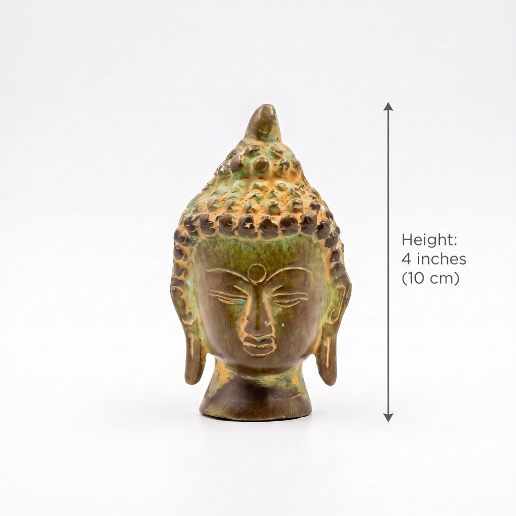 Brass Buddha Face | Distress Dark Green finish | 4 Inch