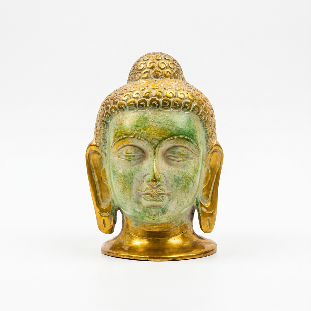 Brass Buddha Face | Distress Stone Green finish | 6 Inch