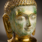 Brass Buddha Face | Distress Stone Green finish | 6 Inch