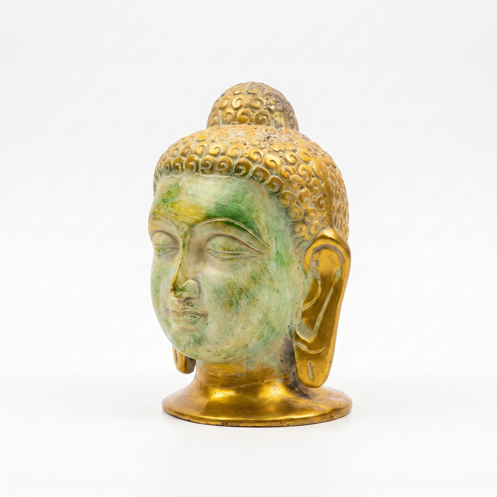 Brass Buddha Face | Distress Stone Green finish | 6 Inch