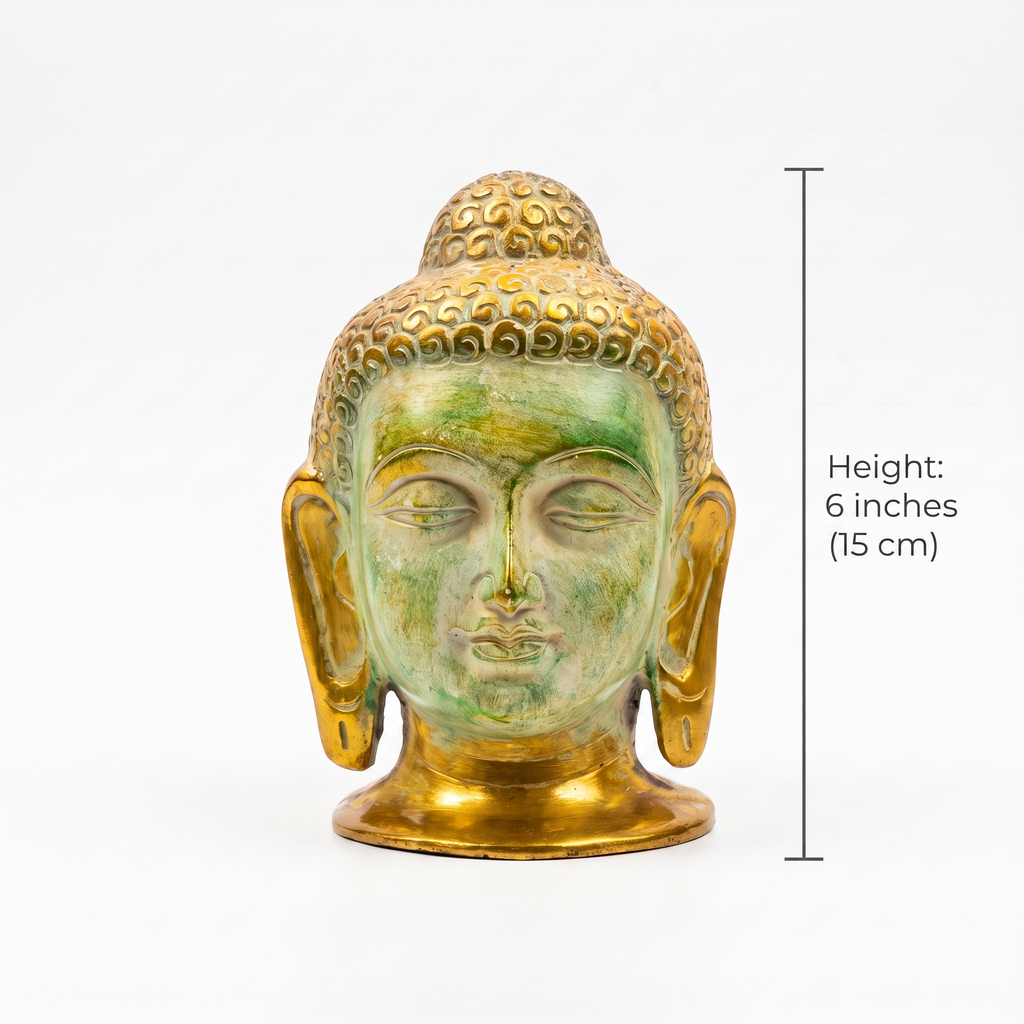 Brass Buddha Face | Distress Stone Green finish | 6 Inch