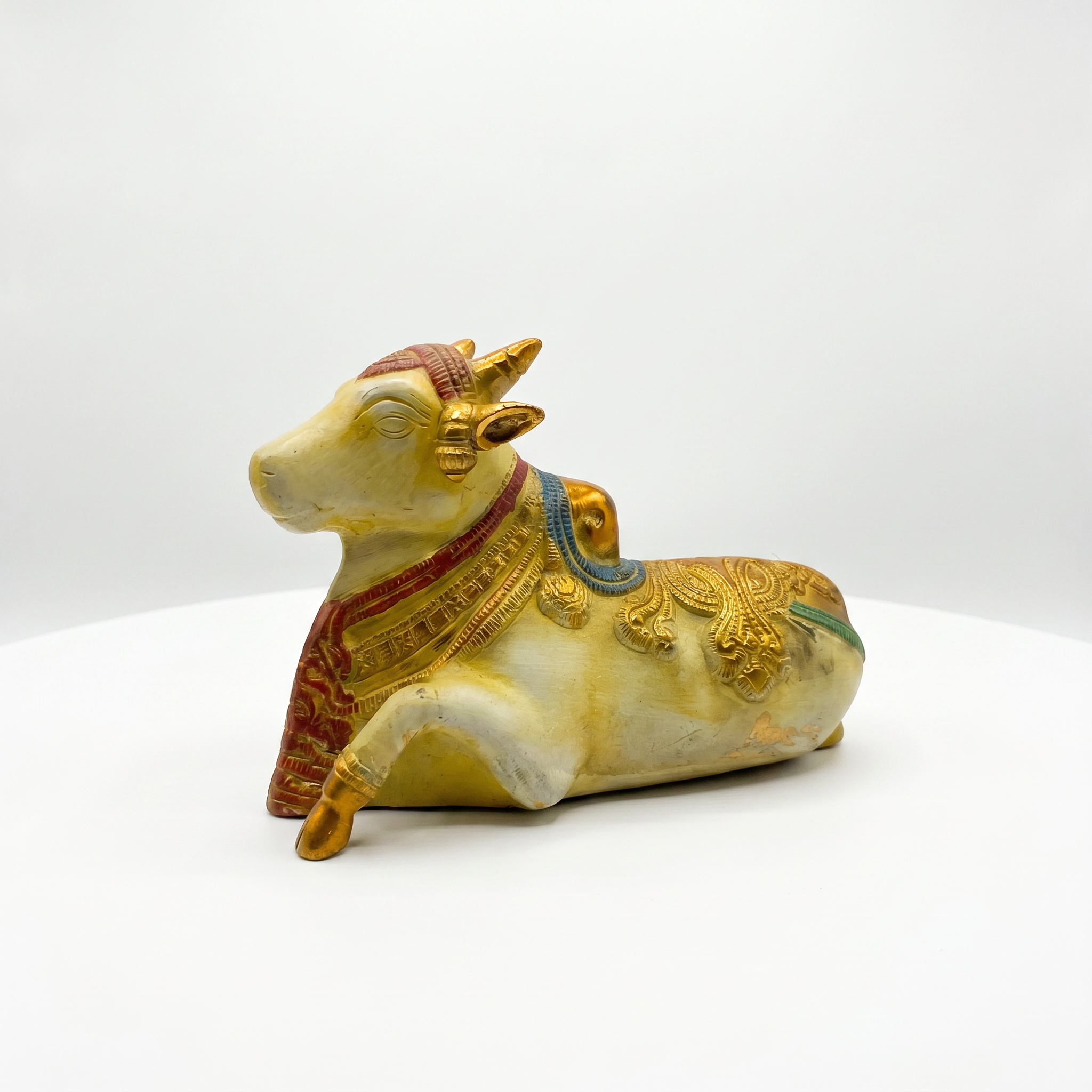 Brass Nandi | White Marble Finish| 8 Inch Length