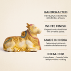 Brass Nandi | White Marble Finish| 8 Inch Length
