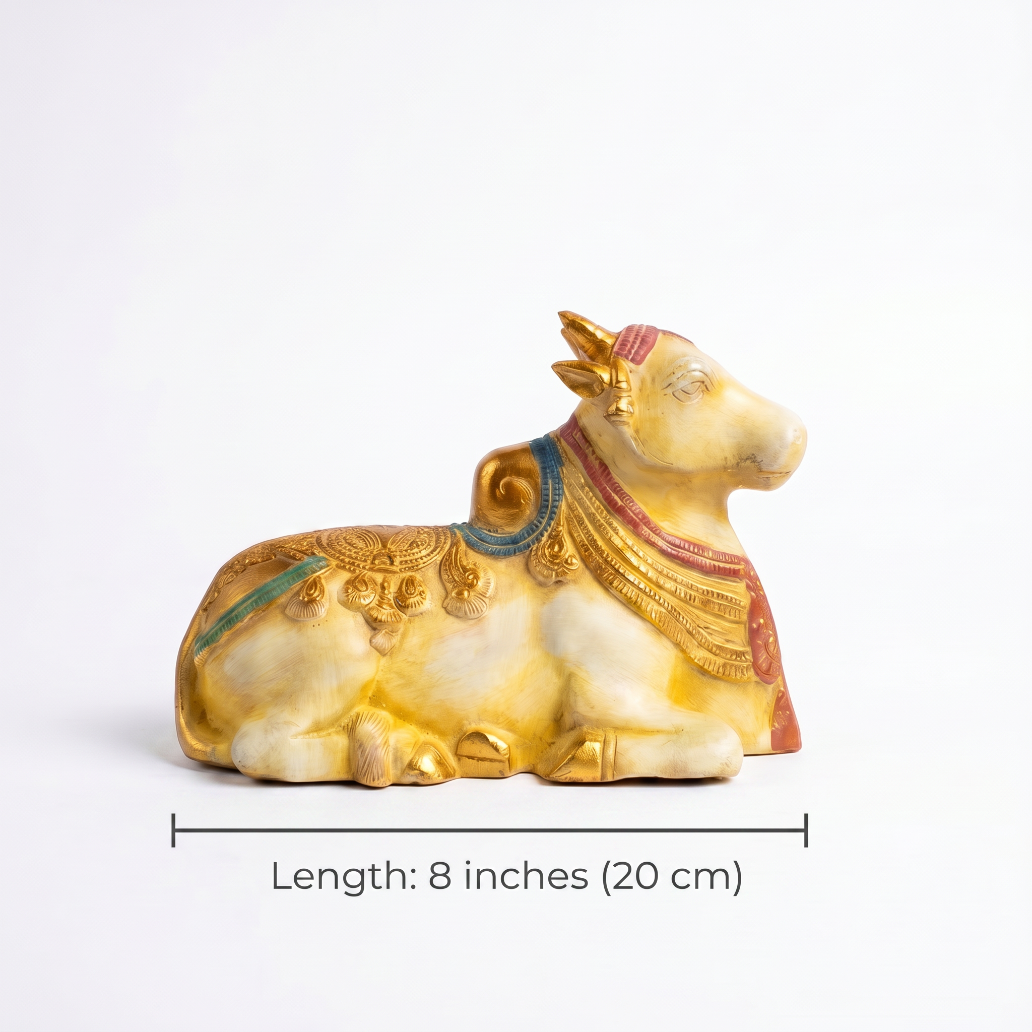 Brass Nandi | White Marble Finish| 8 Inch Length