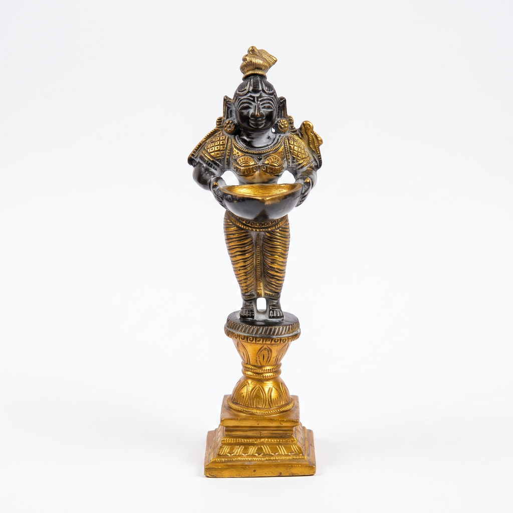 Brass Standing Diya | Dark Blue Finish | 6 Inch