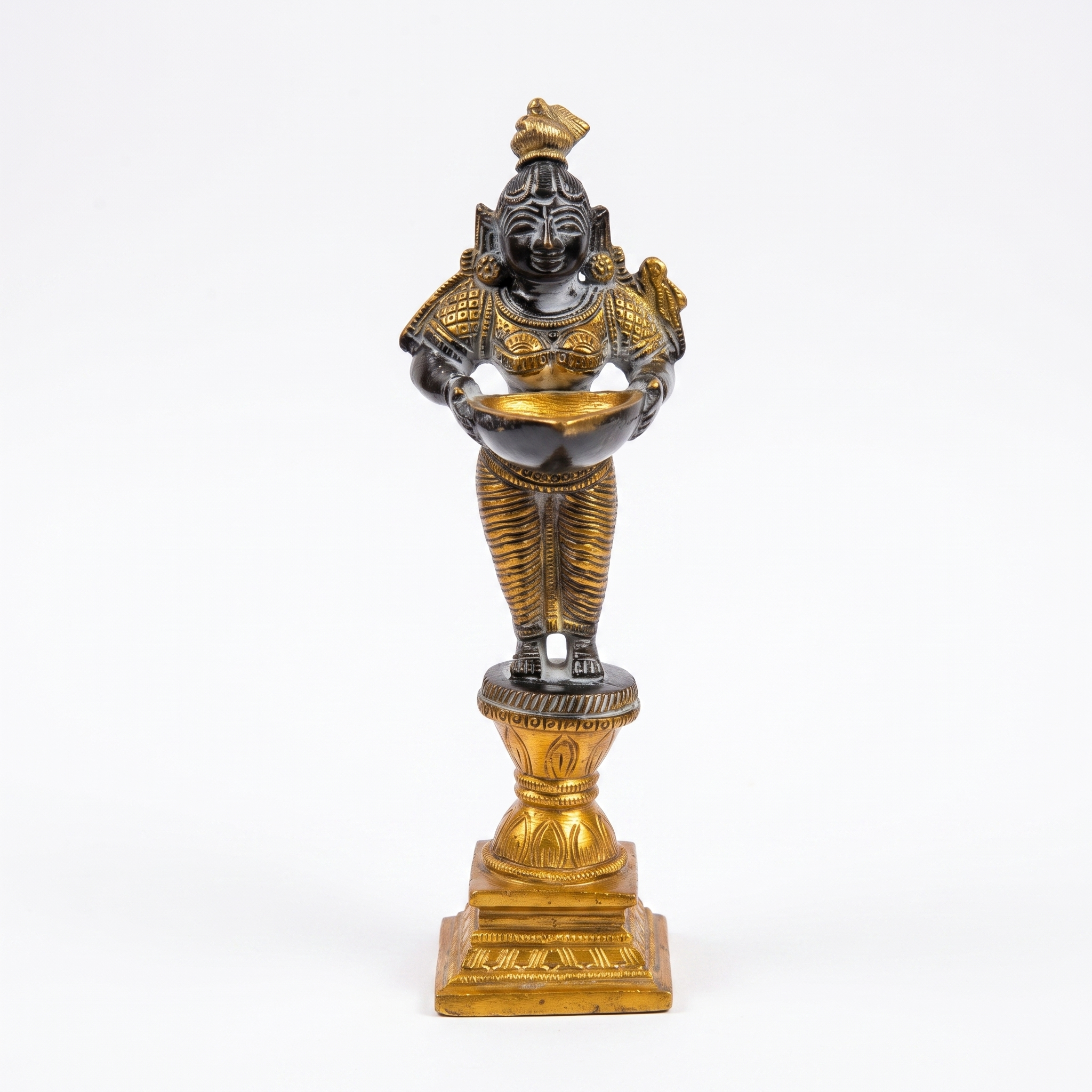 Brass Standing Diya | Dark Blue Finish | 6 Inch