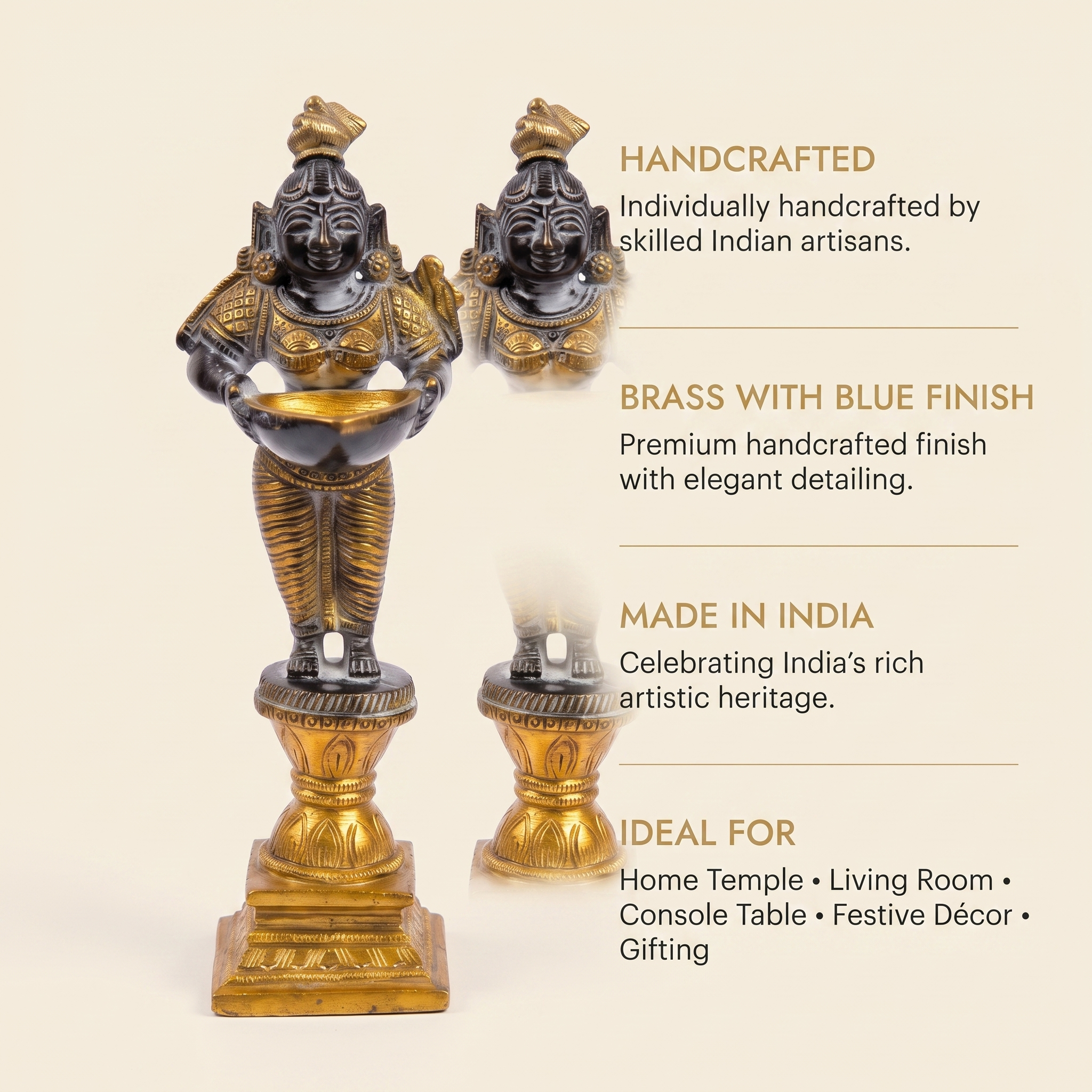 Brass Standing Diya | Dark Blue Finish | 6 Inch