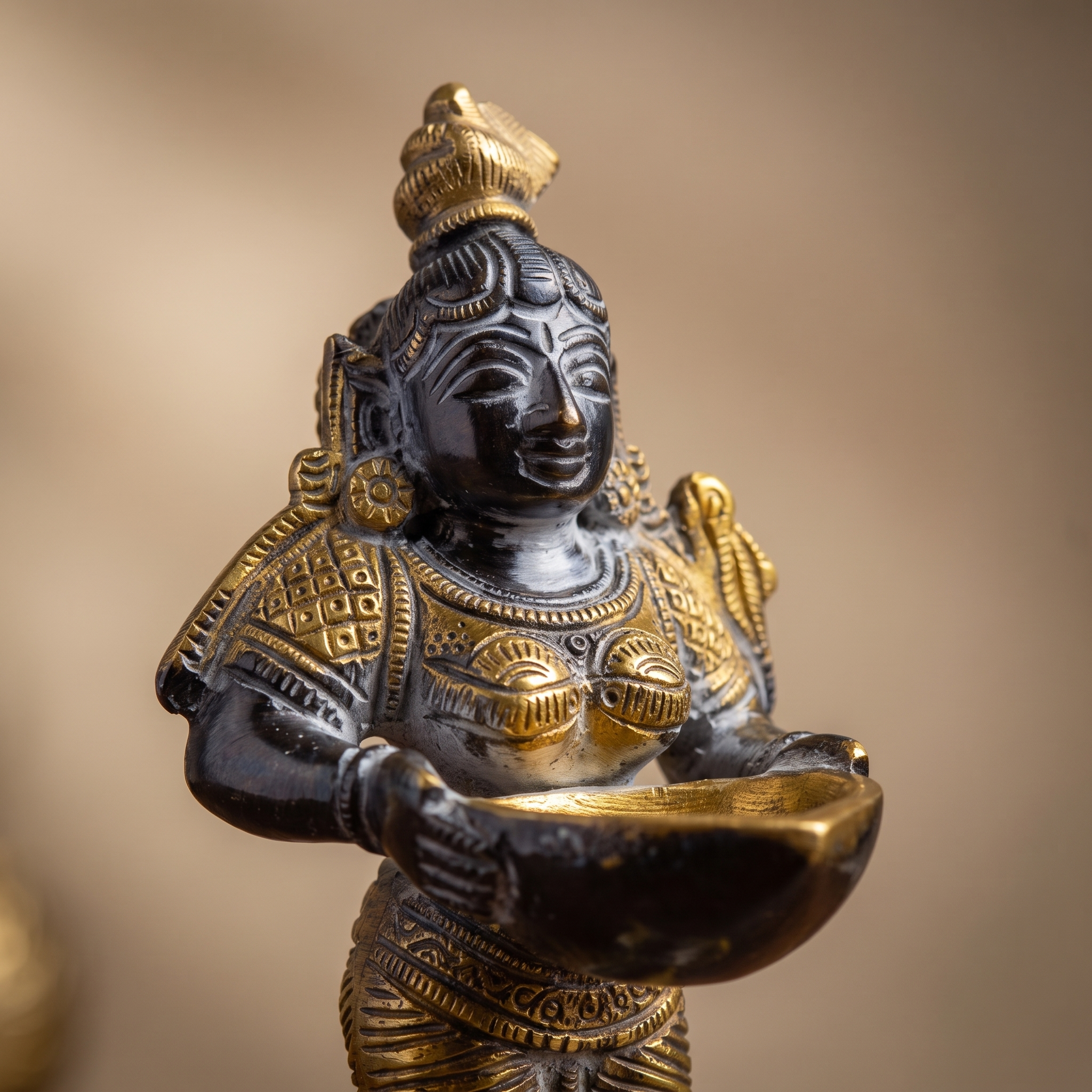 Brass Standing Diya | Dark Blue Finish | 6 Inch
