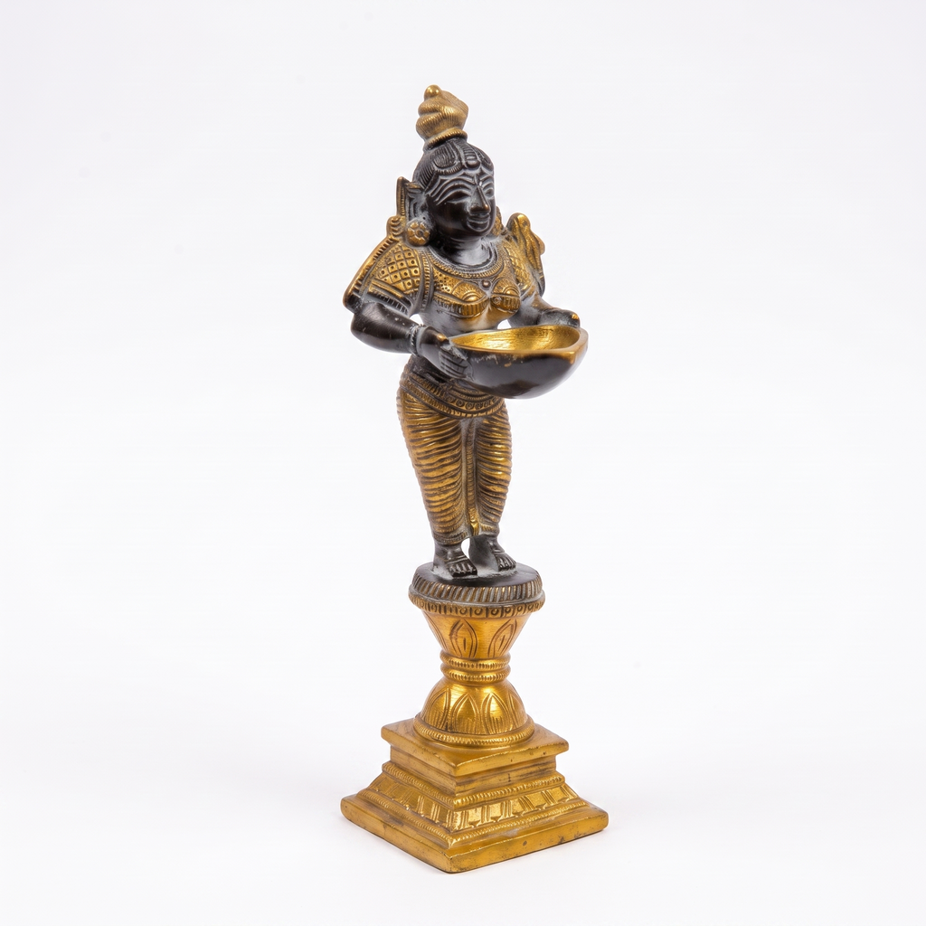 Brass Standing Diya | Dark Blue Finish | 6 Inch