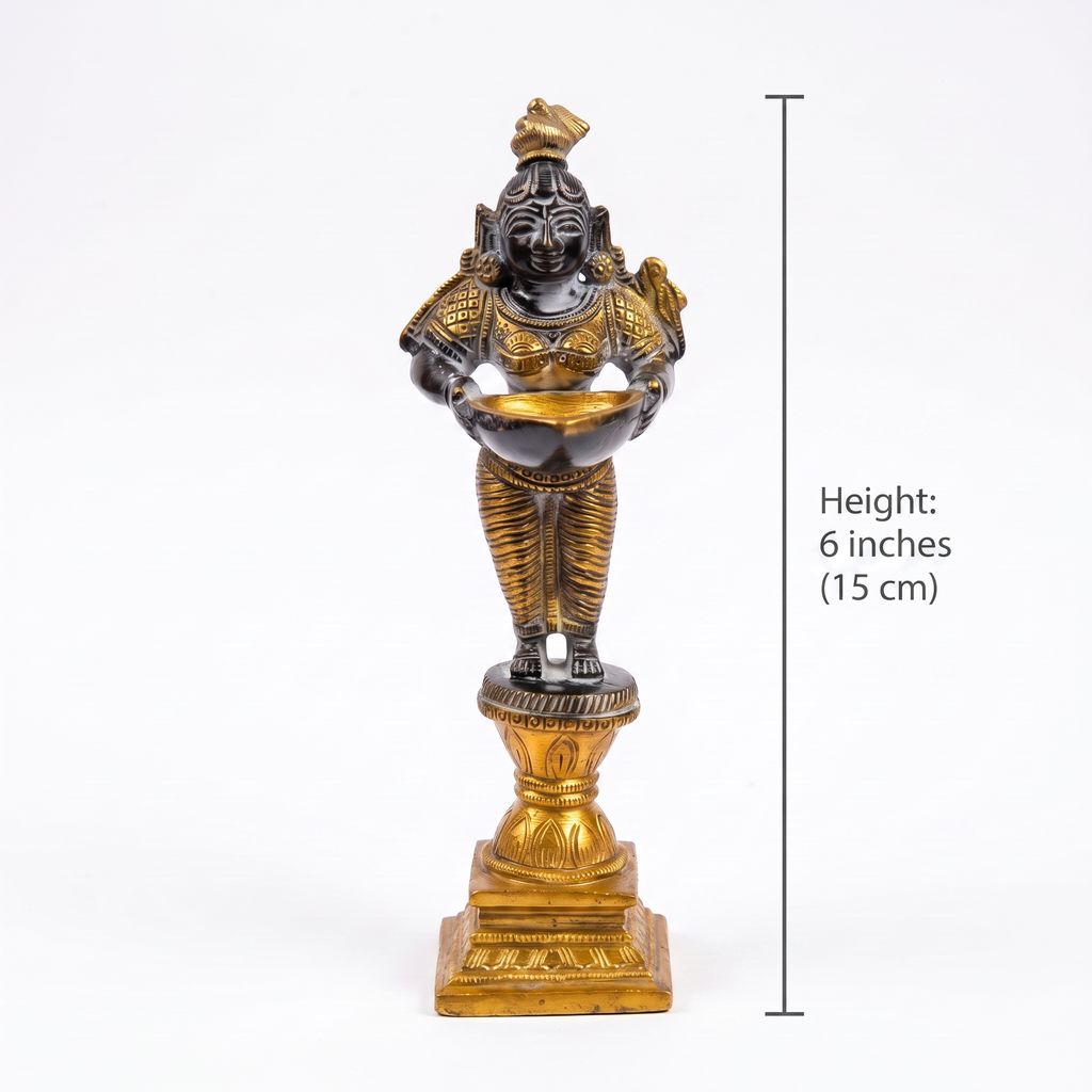 Brass Standing Diya | Dark Blue Finish | 6 Inch