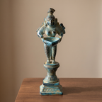 Brass Standing Diya | Light Blue Finish | 6 Inch