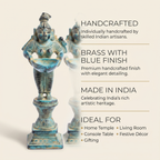 Brass Standing Diya | Light Blue Finish | 6 Inch