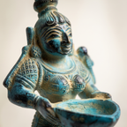 Brass Standing Diya | Light Blue Finish | 6 Inch