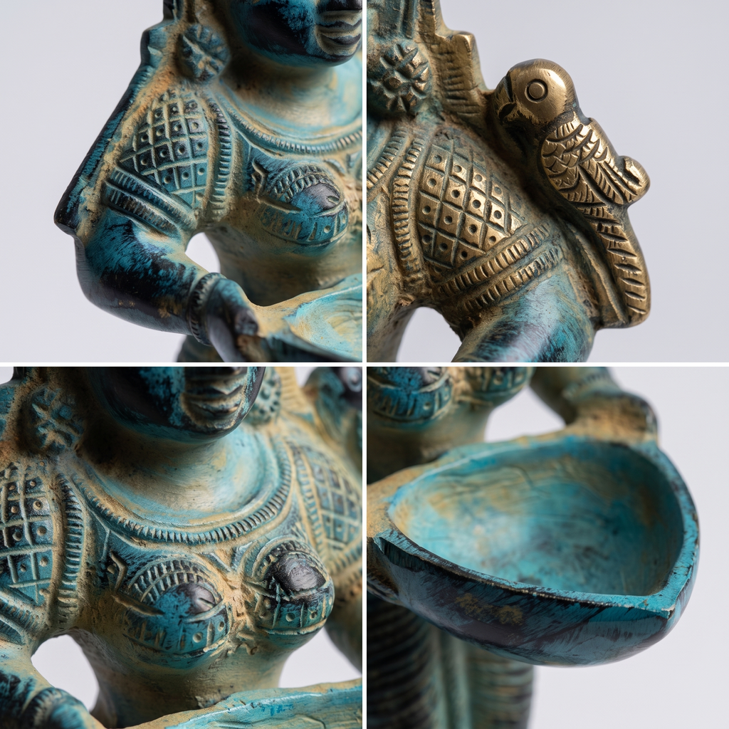 Brass Standing Diya | Light Blue Finish | 6 Inch