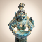 Brass Standing Diya | Light Blue Finish | 6 Inch