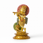 Brass Krishna Idol | White Marble Finish | 6 Inch