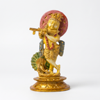 Brass Krishna Idol | White Marble Finish | 6 Inch