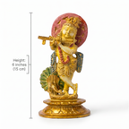 Brass Krishna Idol | White Marble Finish | 6 Inch