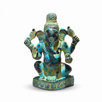 Brass Ganesha Idol | Blue Distress Finish | 4.5 Inch