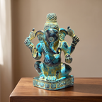 Brass Ganesha Idol | Blue Distress Finish | 4.5 Inch