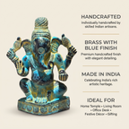 Brass Ganesha Idol | Blue Distress Finish | 4.5 Inch