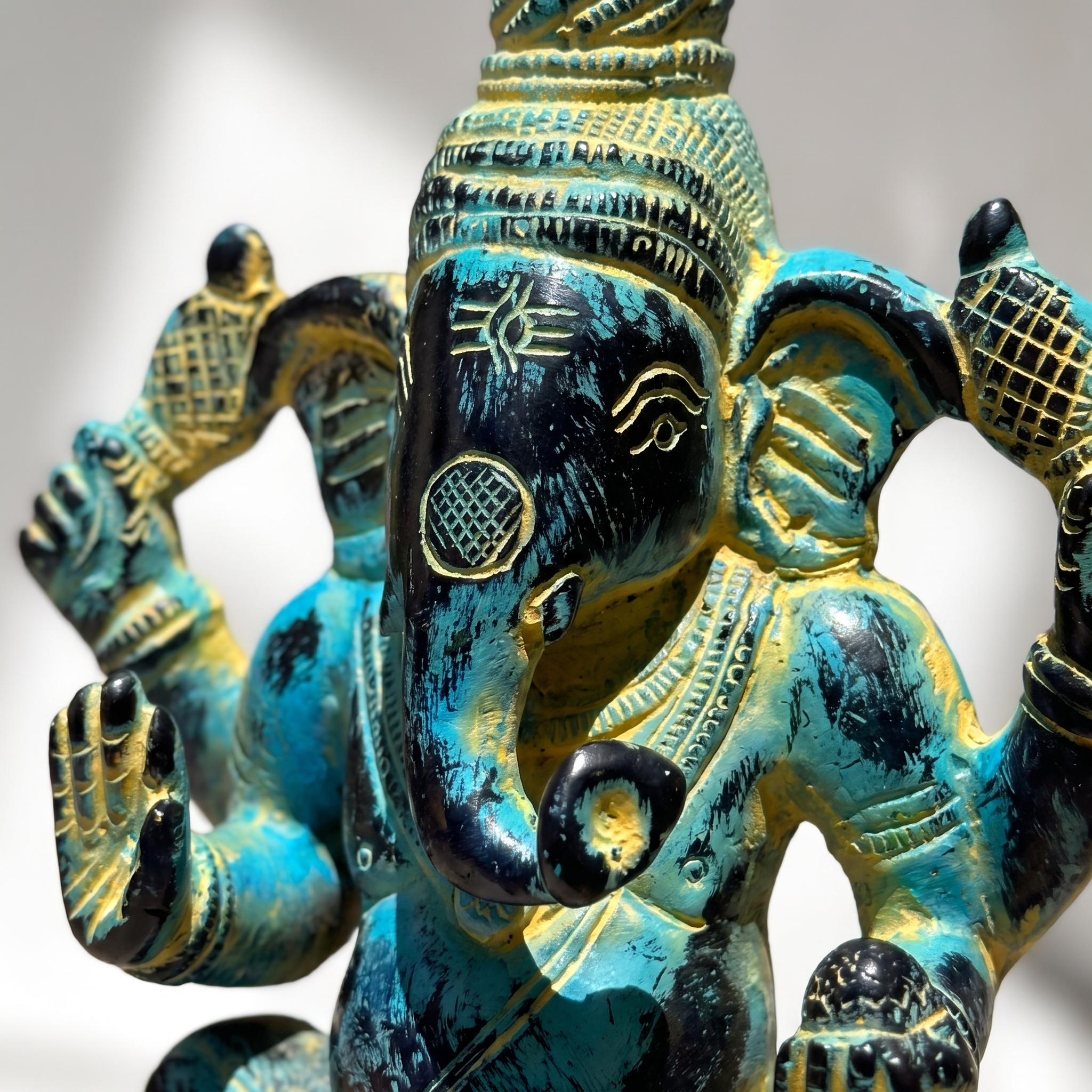 Brass Ganesha Idol | Blue Distress Finish | 4.5 Inch