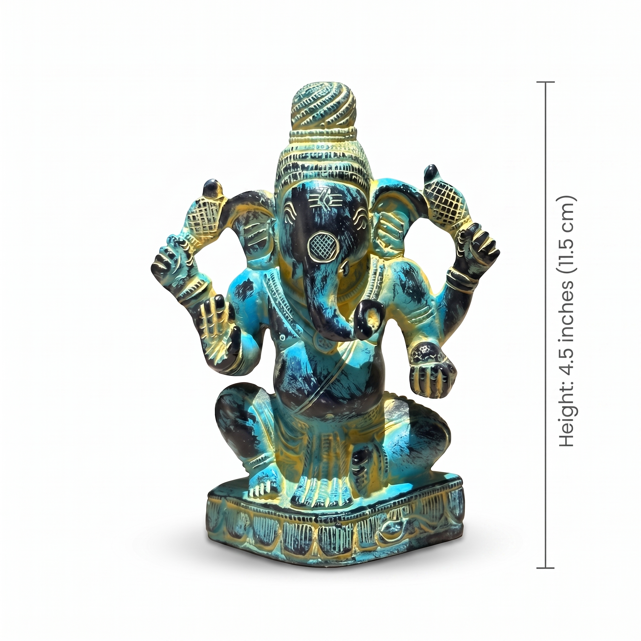 Brass Ganesha Idol | Blue Distress Finish | 4.5 Inch