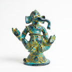 Brass Ganesha Idol | Blue Distress Finish | 5 Inch