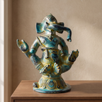 Brass Ganesha Idol | Blue Distress Finish | 5 Inch
