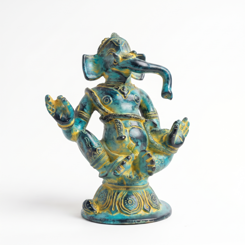 Brass Ganesha Idol | Blue Distress Finish | 5 Inch